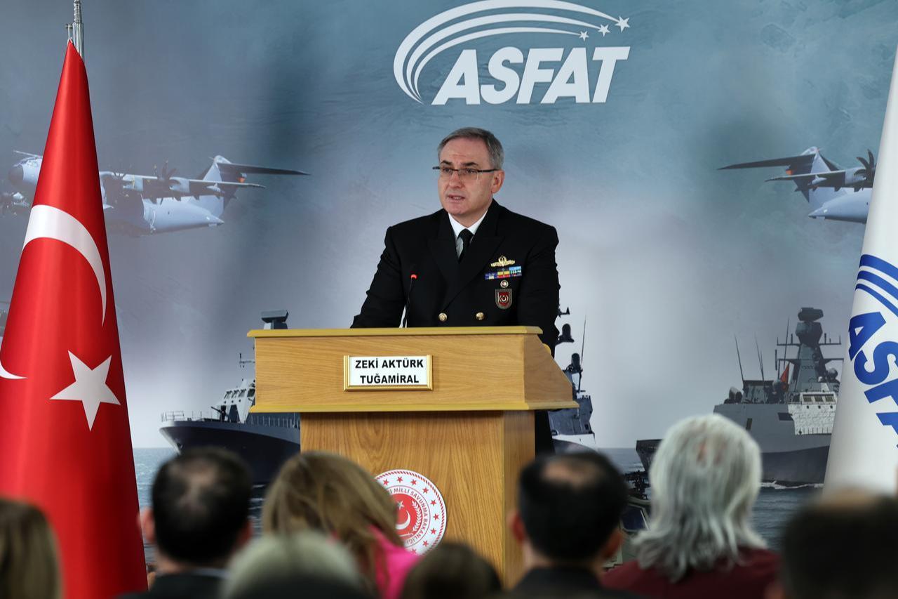 Rear Admiral Zeki Akturk, Turkish Ministry of National Defense (MoND) Spokesperson, speaking during a weekly briefing on Jan. 15. 2026. (AA Photo)