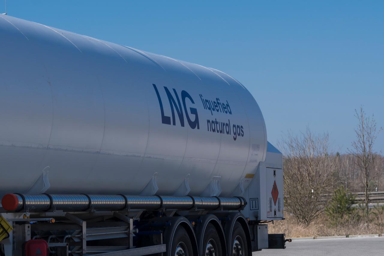 An LNG tanker with the logo transporting liquefied natural gas to an LNG filling station in Germany, March 28, 2022. (Adobe Stock Photo)