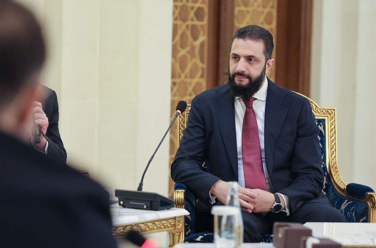 Syrian President Ahmed Sharaa meets with US Special Envoy for Syria Thomas Barrack at the People’s Palace in Damascus, Syria, on January 18, 2026. (AA Photo)