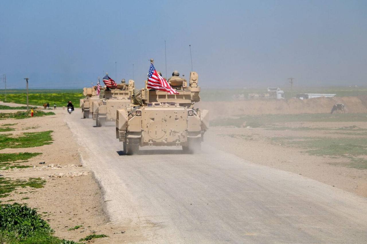 Military vehicles that the US military sent as a reinforcement, convoy to the bases controlled by PKK/YPG in Deir ez-Zor province in Syria, August 13, 2023. (AA Photo)