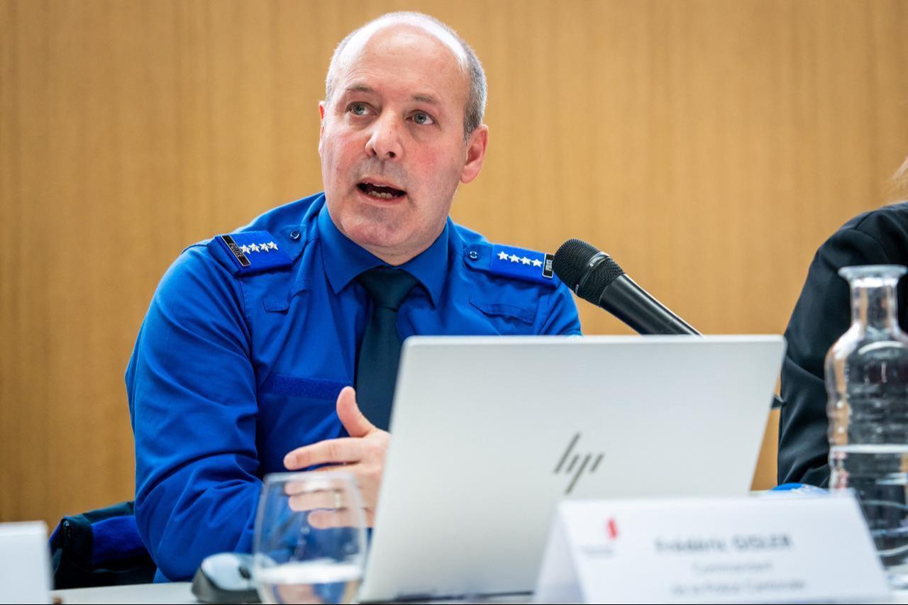 Frederic Gisler, commander of the Valais cantonal police, speaks during a press conference following a fire that ripped through the bar Le Constellation in Crans-Montana, Jan. 1, 2026. (AFP Photo)