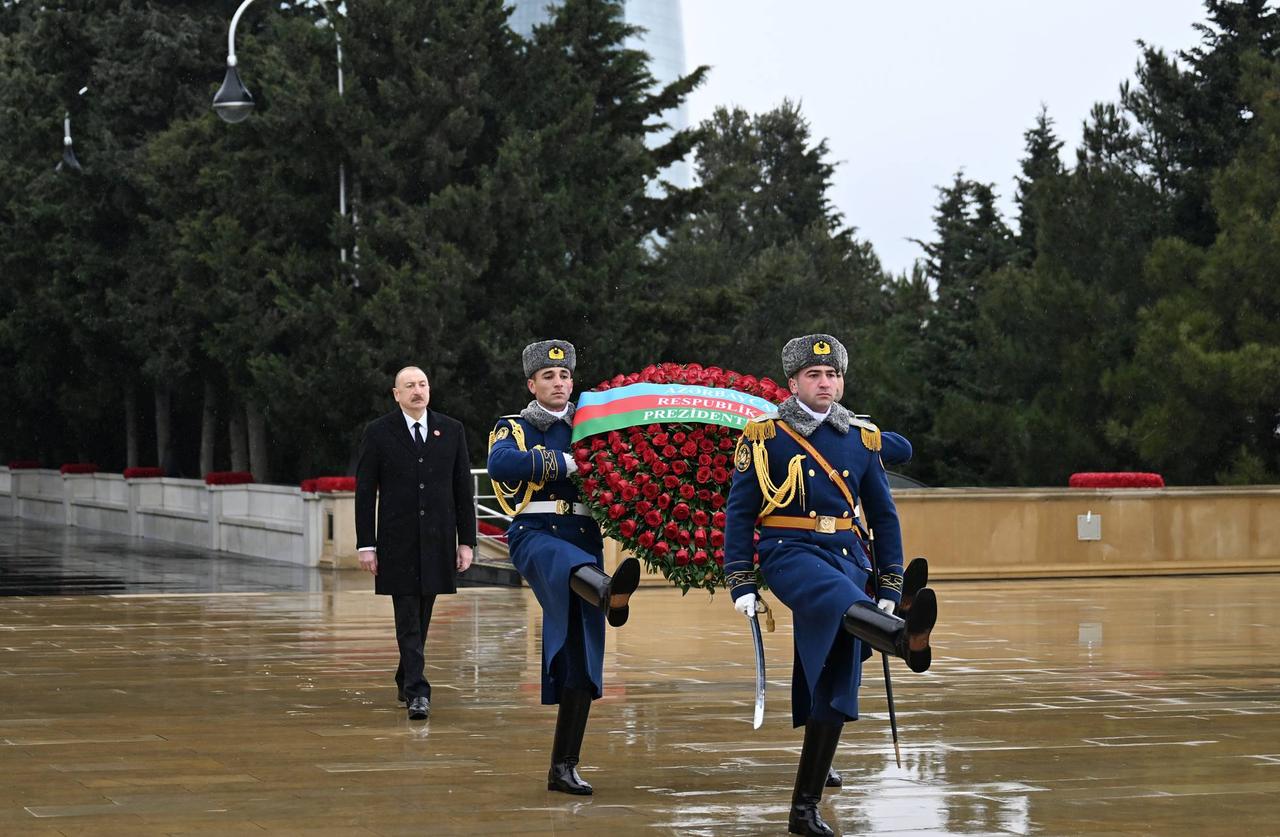 Azerbaijan President Ilham Aliyev visited Martyrs’ Alley to commemorate the victims of the January 20 massacre, known as “Black January,” which became a symbol of the country’s independence, in Baku, Azerbaijan on January 20, 2026. (AA Photo)