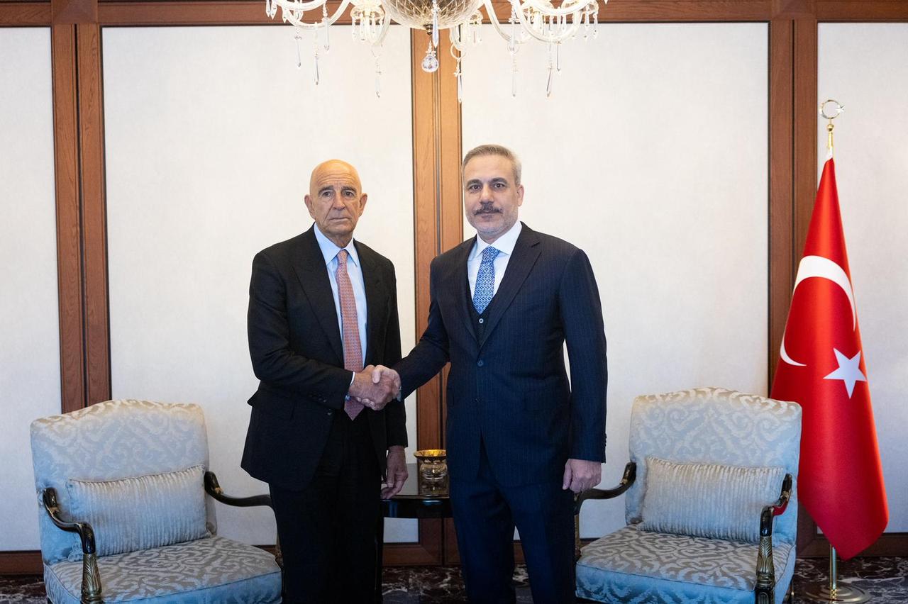 Turkish Foreign Minister Hakan Fidan (R) meets with U.S. Ambassador to Ankara and Special Representative for Syria Tom Barrack (L) in Ankara, Türkiye, January 20, 2026. (AA Photo)