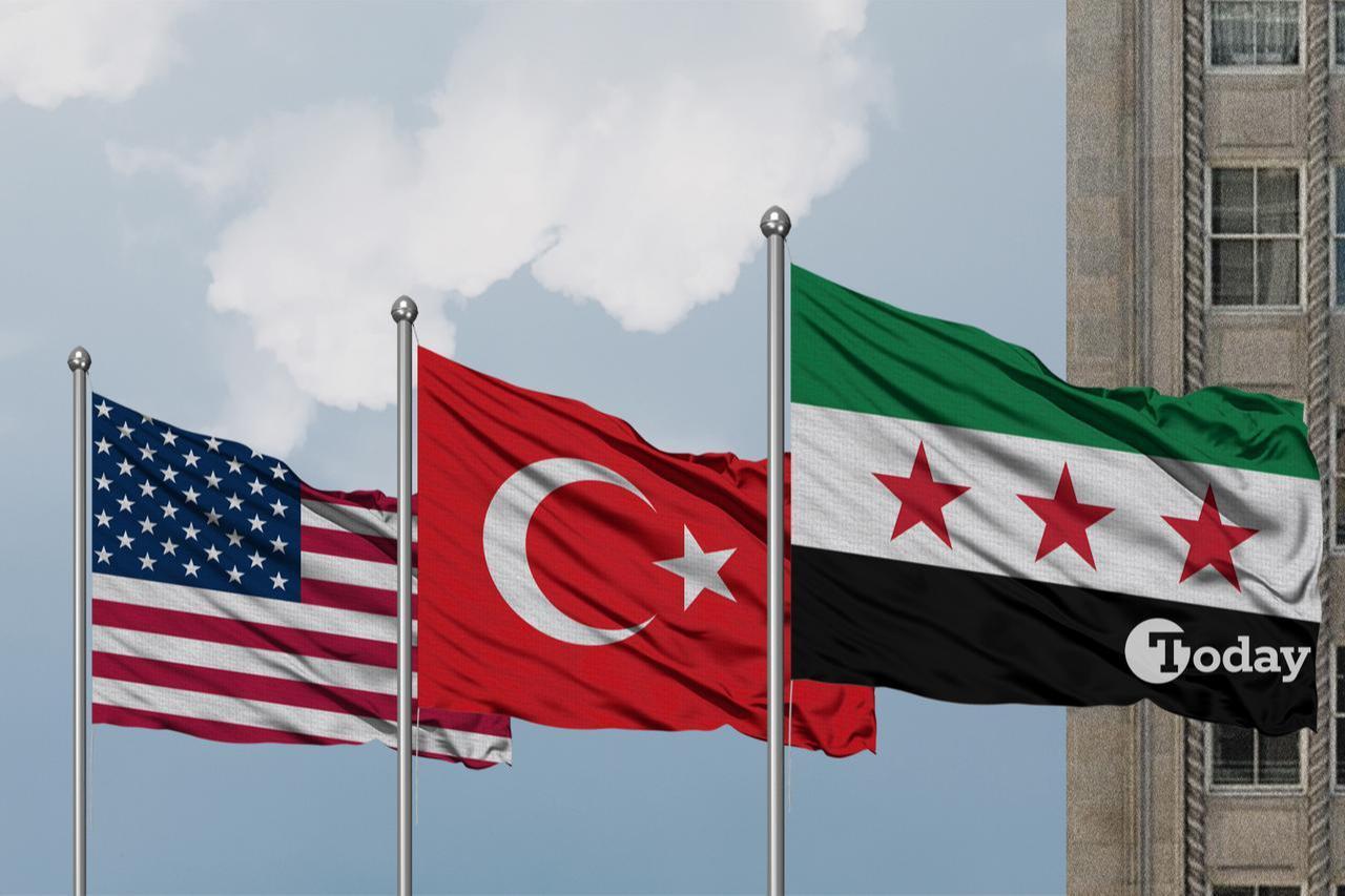 US, Turkish, and Syrian flags. (Collage prepared by Türkiye Today)