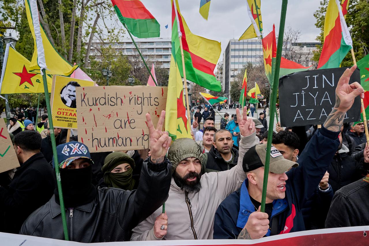 YPG/SDF protesters take part in a demonstration in central Athens, Greece, on January 20, 2026. (AFP Photo)