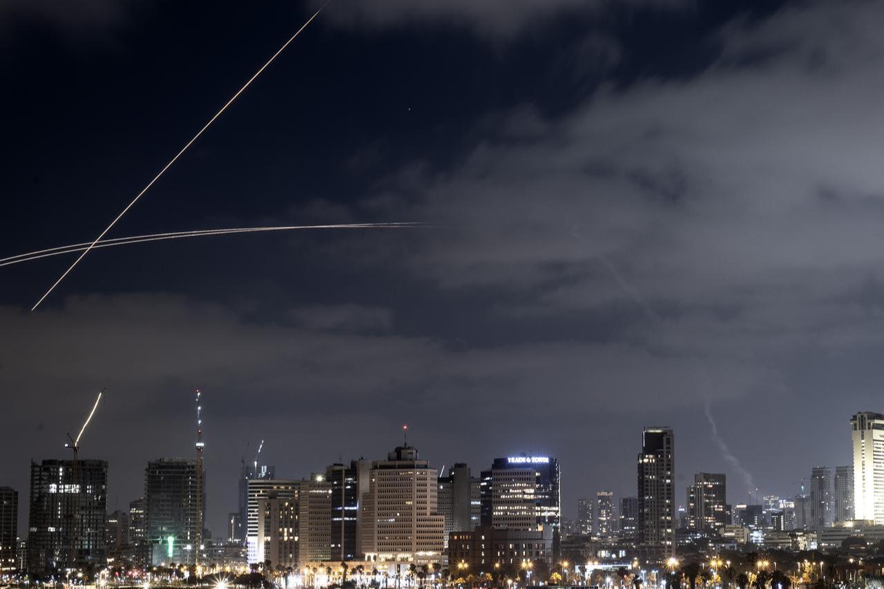 Israel’s Iron Dome air defense system responds to incoming Iranian ballistic missiles as seen from Tel Aviv, Israel on June 15, 2025. (AA Photo)