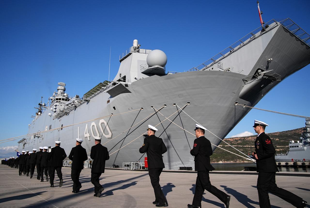 TCG Anadolu (L-400) of the Anatolian Turkish Maritime Task Force during a ceremony held in Foca district of Izmir, Türkiye, January 20, 2026. (AA Photo)