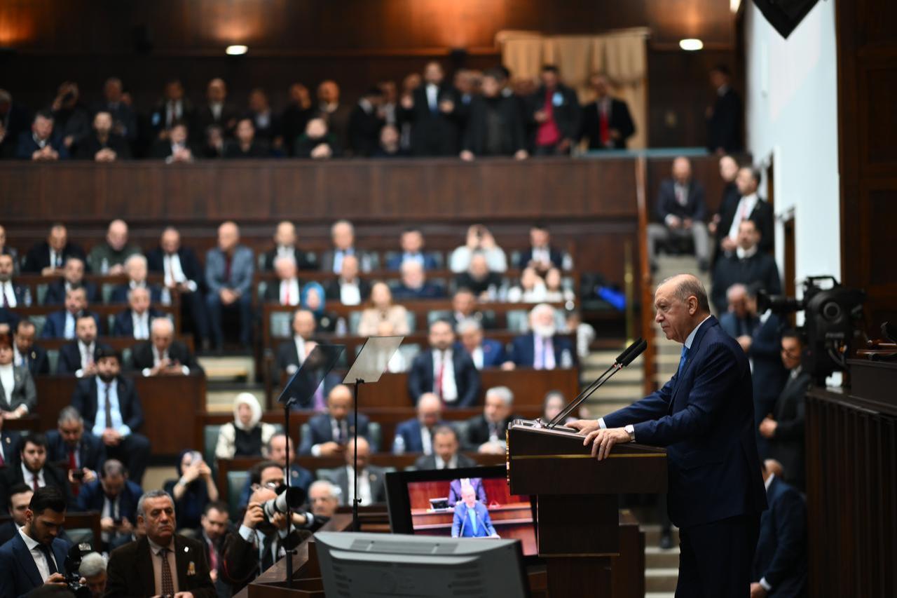 President and Leader of the Justice and Development (AK) Party, Recep Tayyip Erdogan makes a speech during the AK Party Group Meeting in Ankara, Jan. 21, 2026. (AA Photo)