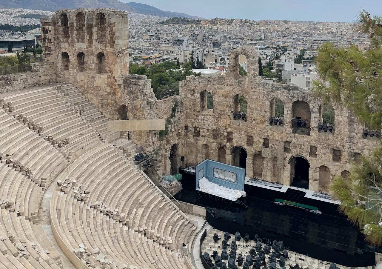 The Odeon of Herodes Atticus, a Roman-era stone theater still used for performances, overlooking modern Athens, Greece, July 26, 2024. (Photo by Koray Erdogan/Türkiye Today)