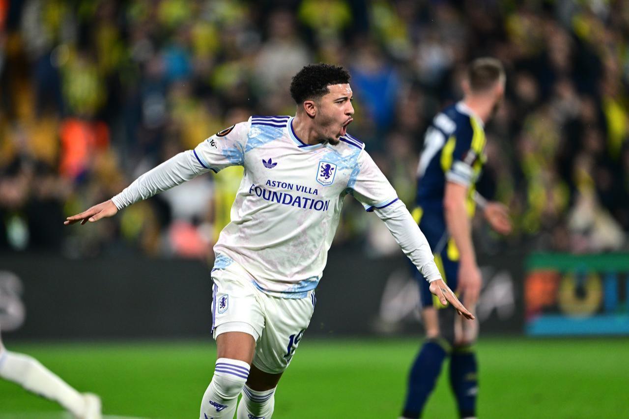 Aston Villa's Jadon Sancho (19) celebrates after scoring a goal during the UEFA Europa League match against Fenerbahce at Chobani Stadium in Istanbul, Türkiye, January 22, 2026. (AA Photo)