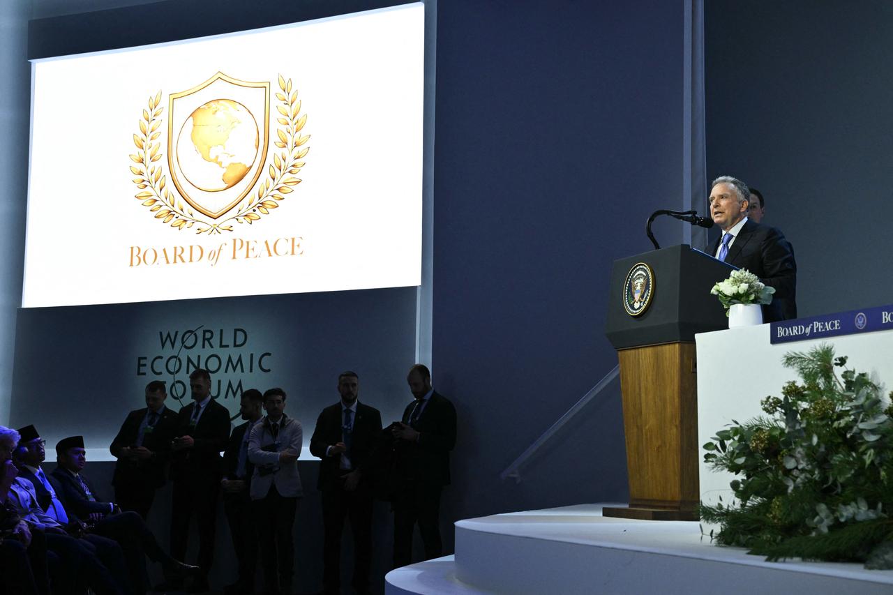 US Special Envoy Steve Witkoff speaks at the "Board of Peace" meeting during the World Economic Forum (WEF) annual meeting in Davos on January 22, 2026. (AFP Photo)