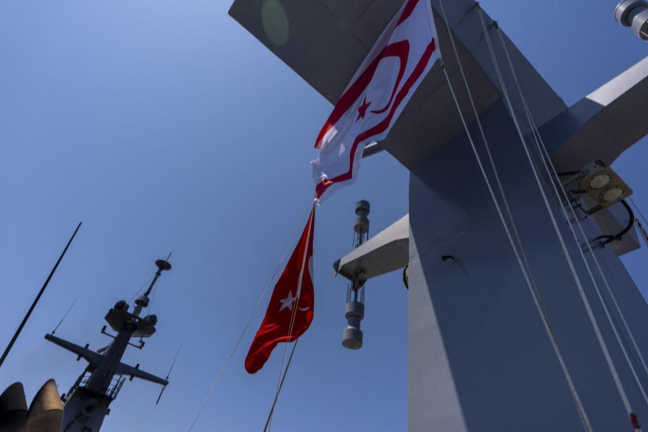 Turkish Navys TCG Anadolu, participates in a parade featuring 50 ships to commemorate the 50th anniversary of the Cyprus Peace Operation in TRNC, on July 20, 2024. (AA Photo)