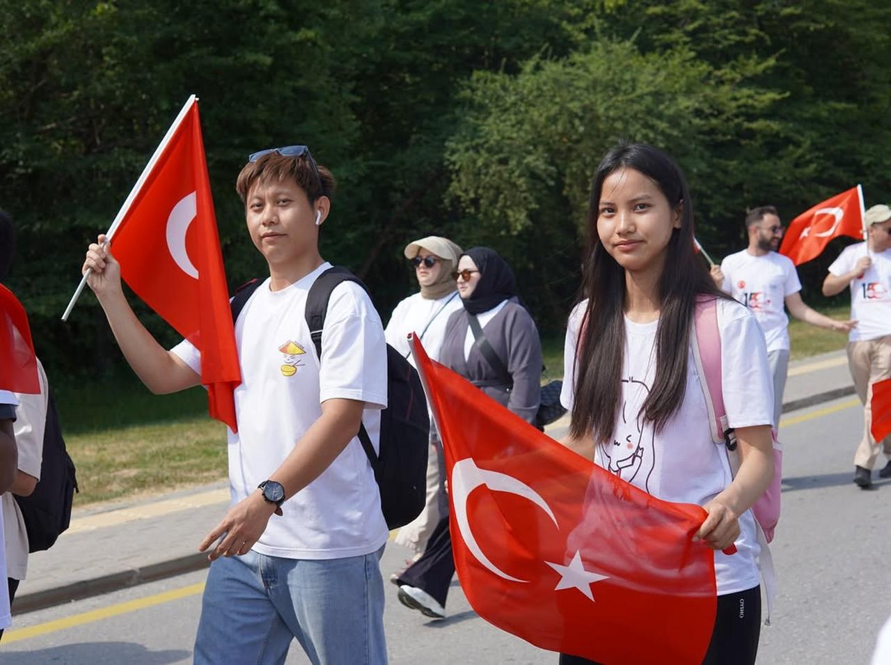 International students join the July 15 Democracy and National Unity Day march at Abant Izzet Baysal University, Bolu, Türkiye, July 15, 2025. (Photo via Instagram/@baibutomer)