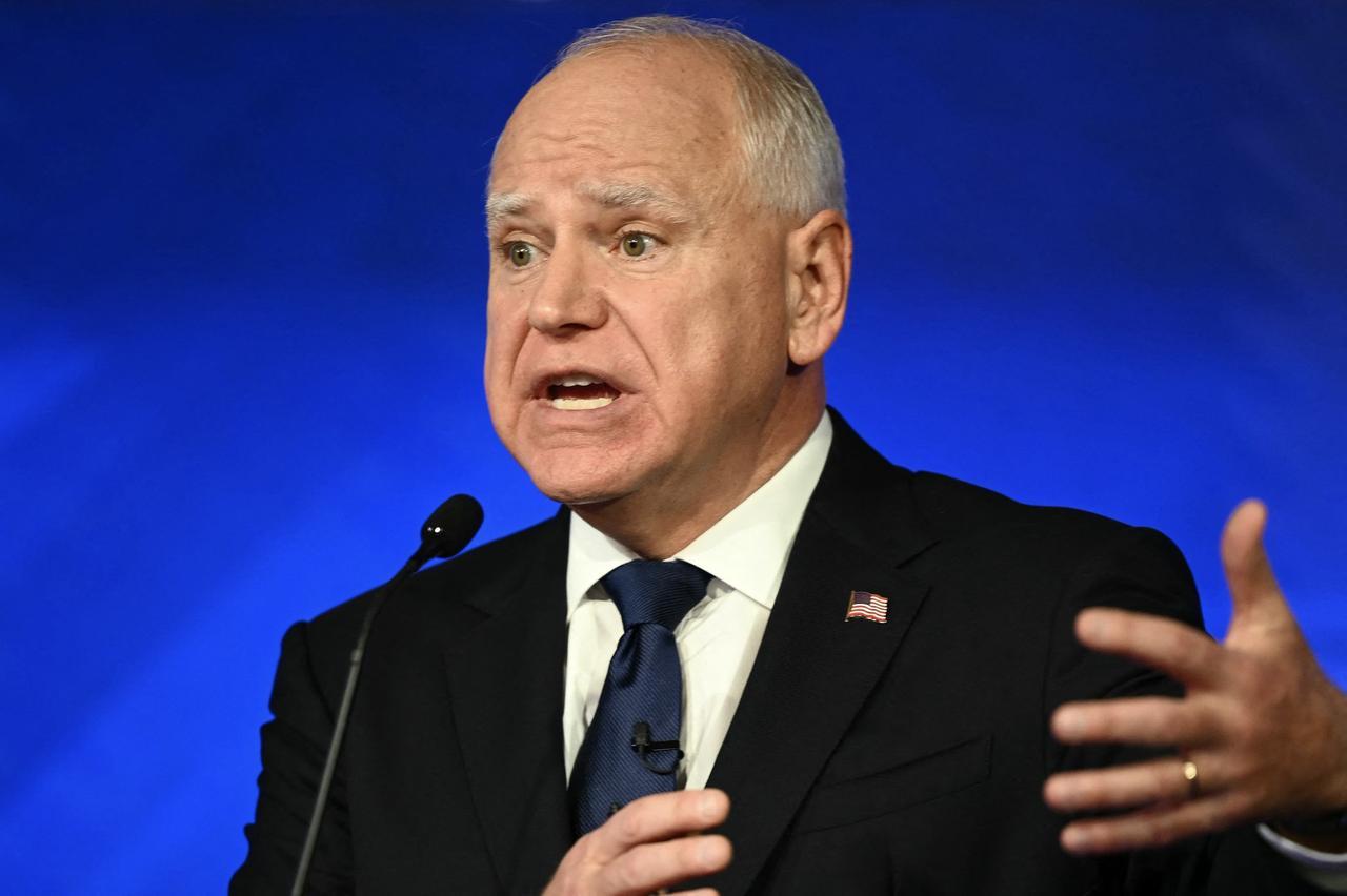 Minnesota Governor and Democratic vice presidential candidate Tim Walz speaks during the Vice Presidential debate with US Senator and Republican vice presidential candidate J.D. Vance, hosted by CBS News at the CBS Broadcast Center in New York City on Oct. 1, 2024. (AFP Photo)