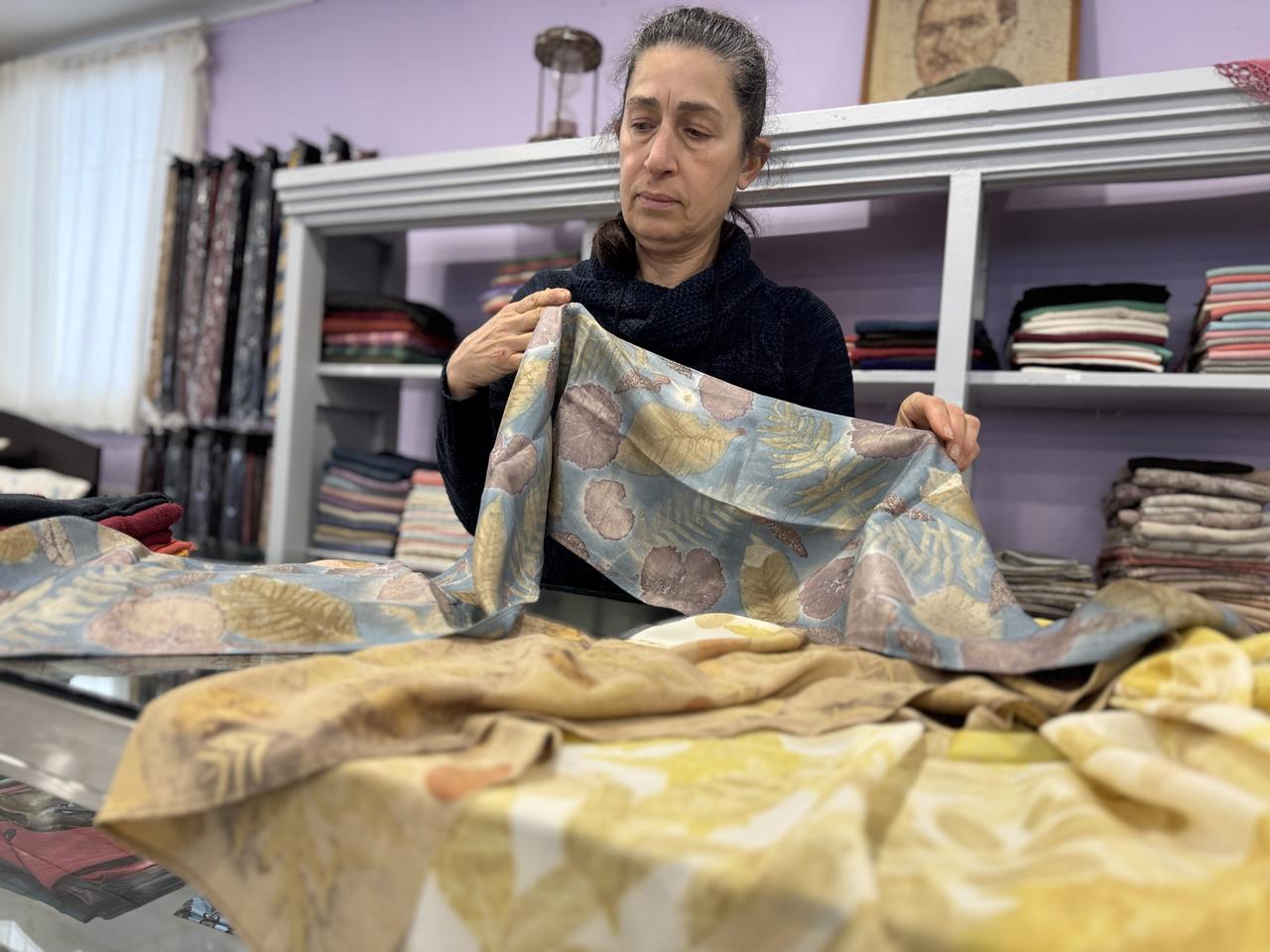 Handwoven silk items made by award-winning artisan Emel Duman are shown at her workshop. Hatay, Türkiye, January 24, 2025. (AA Photo)