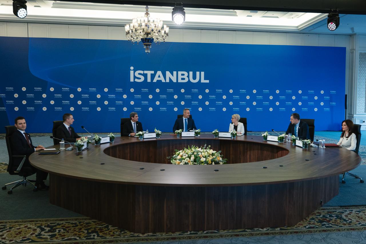 Turkish Foreign Minister Hakan Fidan (C) attends the Balkans Peace Platform 2nd Meeting in Istanbul, Türkiye on Jan. 23, 2026. (AA Photo)