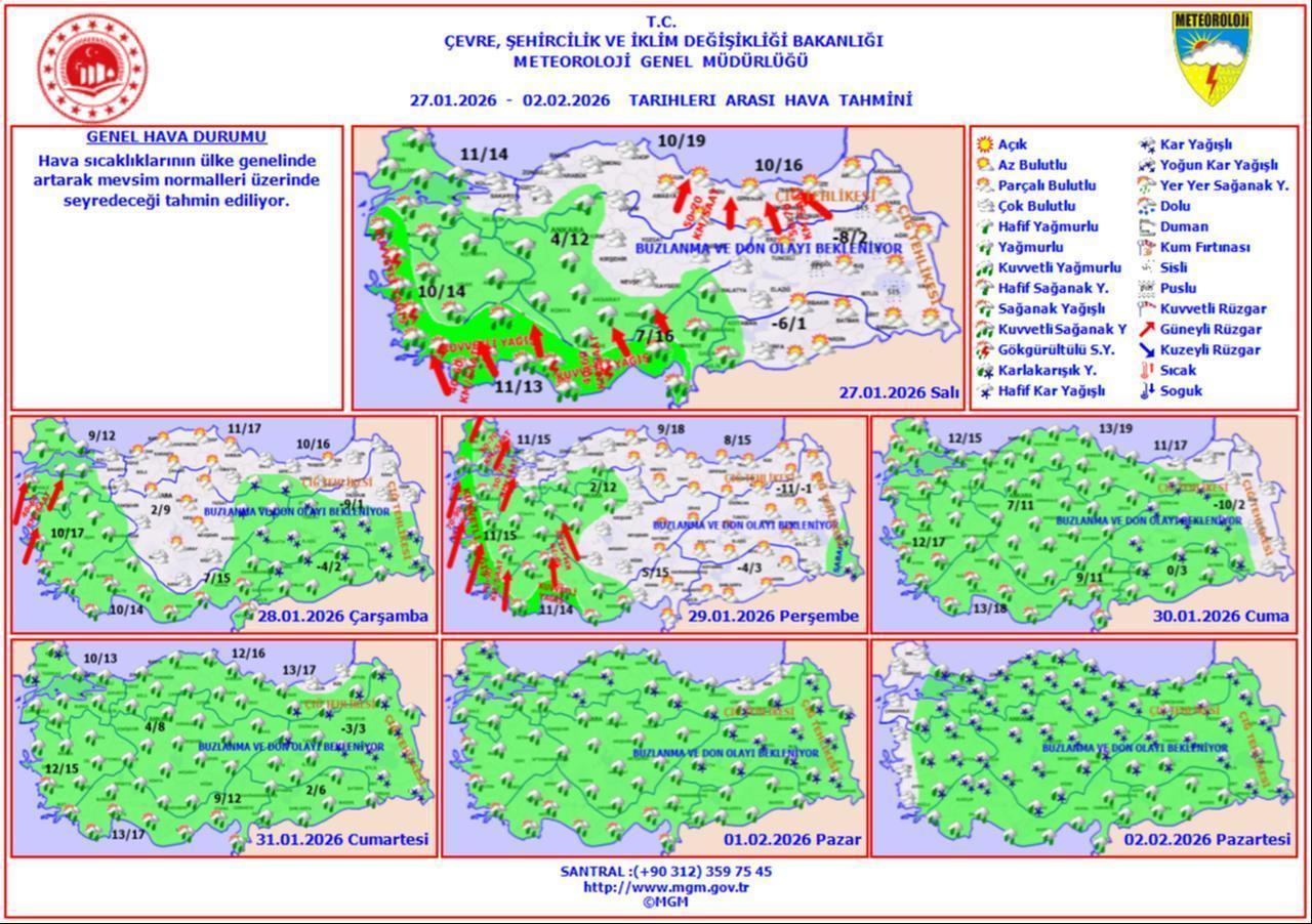 Weekly forecast weather map. (Photo via Türkiye's Meteorological Service)