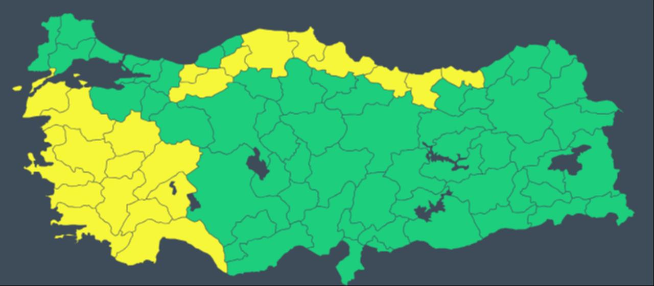 Yellow Alert Provinces: Several provinces remain under yellow-level meteorological warning due to the risk of heavy rainfall and strong winds. ( Photo via Türkiye's Meteorological Service)
