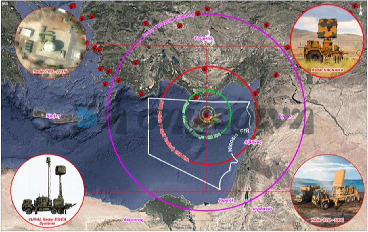 Allegedly, the components of the Steel Dome air defense structure, Kalkan II radar, and Vural and others in Turkish Cyprus, Girne. (Photo via Simerini)