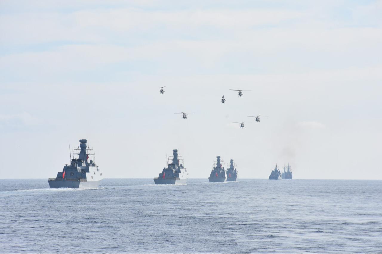 The distinguished observer day of the Blue Homeland-2025 Military Exercise, organized by the Turkish Naval Forces Command in the Black Sea, Aegean Sea, and Eastern Mediterranean in Mugla, Türkiye, Jan.9, 2025. (AA Photo)