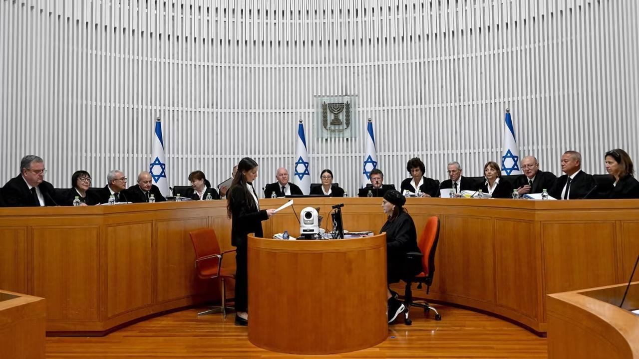 All 15 judges on Israel's Supreme Court assembled to hear petitions against the "reasonableness" law in Jerusalem, September 12, 2023. (AFP Photo)