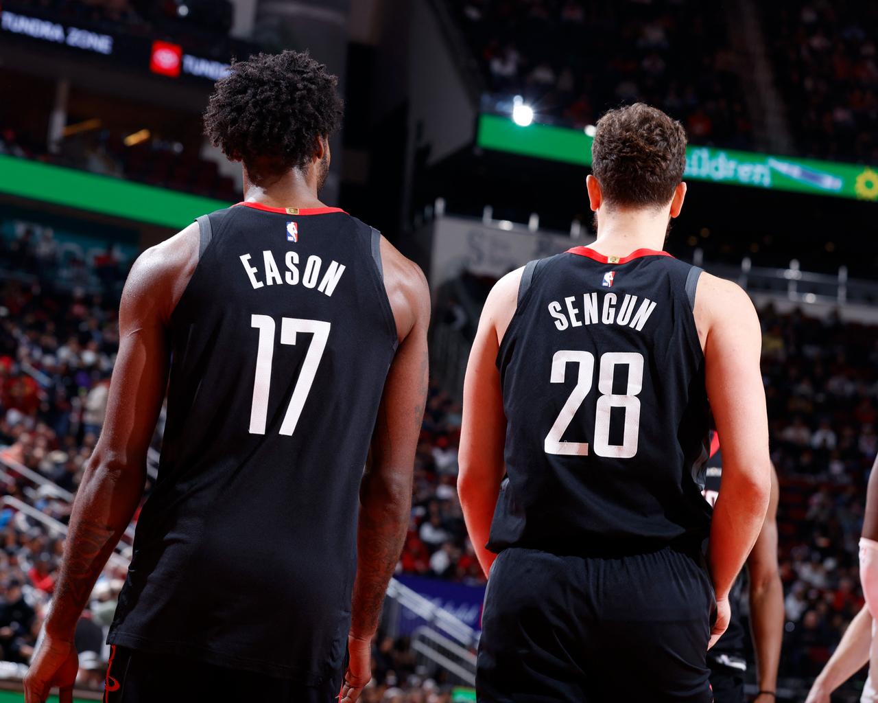 Tari Eason #17 and Alperen Sengun #28 of the Houston Rockets looks on during the game against the Memphis Grizzlies, Toyota Center, Houston, Texas, January 26, 2026. (AFP Photo)
