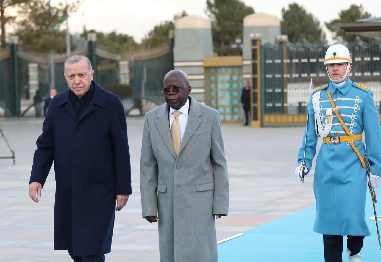 Turkish President Recep Tayyip Erdogan welcomes Nigerian President Bola Ahmed Tinubu with an official ceremony in Ankara, Türkiye, January 27, 2026. (AA Photo)