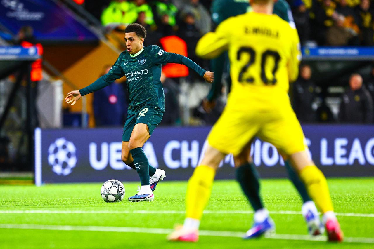 Manchester City defender #82 Rico Lewis controls the ball during the UEFA Champions League match against Bodo/Glimt in Bodo, Norway, January 20, 2026. (AFP Photo)