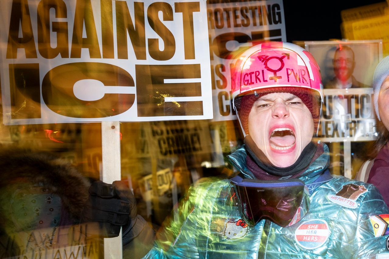 A group of anti-US Immigration and Customs Enforcement (ICE) protesters shout slogans in downtown Minneapolis, Minnesota, US on January 27, 2026. (AFP Photo)
