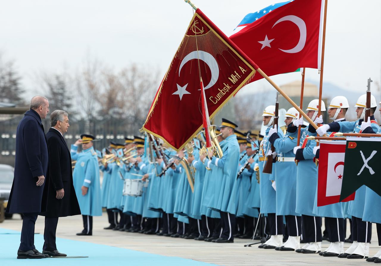 President Recep Tayyip Erdogan welcomes Uzbek President Shavkat Mirziyoyev with an official ceremony at the Presidential Complex in Ankara, Türkiye on Jan. 29, 2026. ( TUR Presidency/Mustafa Kamaci - Anadolu Agency )