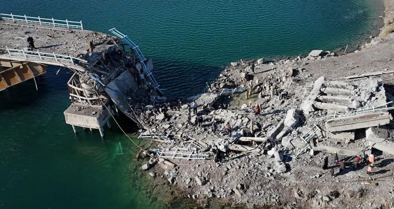 Raqqa’s old and new bridges were damaged after the Syrian Democratic Forces (SDF) blew them up, according to the Syrian Arab News Agency. (Photo via SANA )