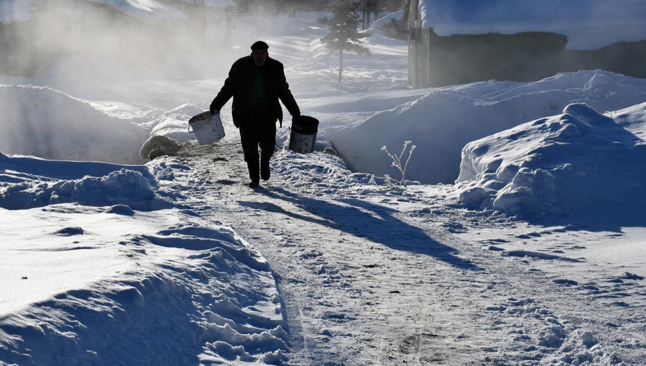 A view of plants and trees covered with frost due to cold weather followed snowfall in the Sarikamis district of Kars, January 26, 2026. (AA Photo)