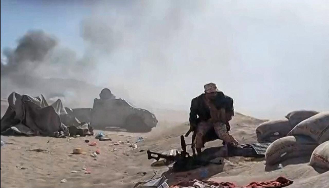 The moment a strike hits the Southern Transitional Council (STC) forces in Seiyun, in Hadhramaut Governorate, Jan. 2, 2026. (Photo by Aden Independent Channel (AIC TV) /AFP)