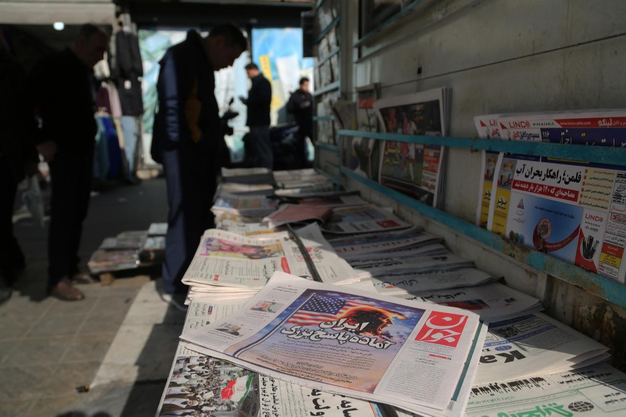 Newspapers in Iran's capital, Tehran, prominently featured statements by US President Donald Trump suggesting that military options against Iran could be considered, Jan. 28, 2026. (AA Photo)