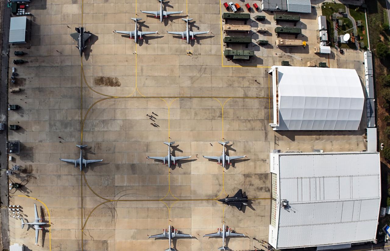 An aerial view shows Bayraktar Akinci and Bayraktar Kizilelma at Baykar Flight Training and Test Center in Tekirdag, Corlu, Jan. 5, 2026. (IHA Photo)