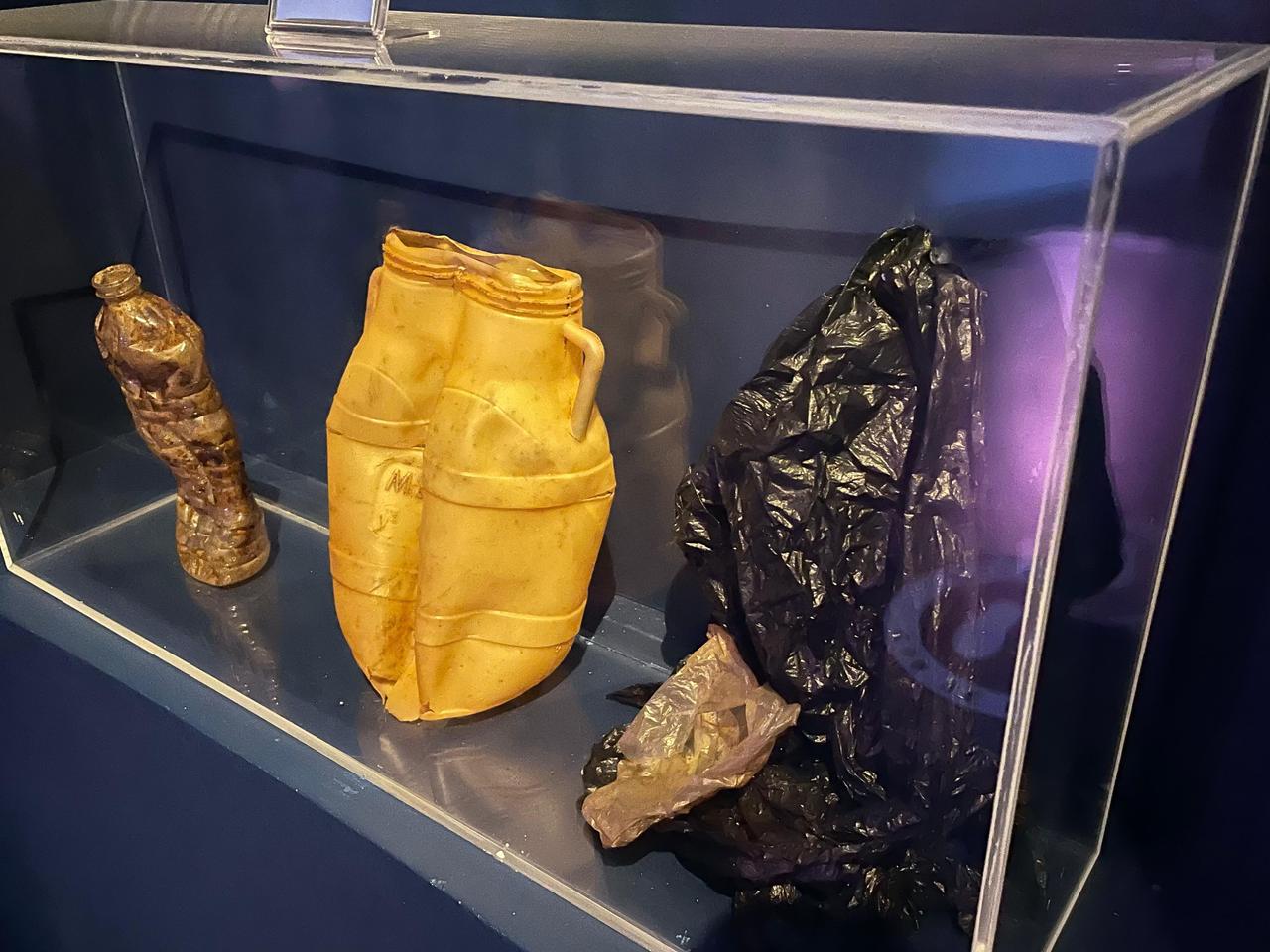 Plastic waste recovered from the stomach of a stranded whale is exhibited at Istanbul Akvaryum, illustrating the direct impact of marine pollution on ocean life, Dec. 25, 2025. (Photo by Koray Erdogan/Türkiye Today)