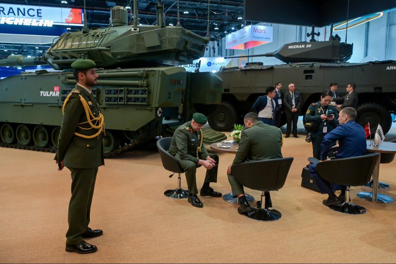 Turkish Otokar's TULPAR armored vehicle, advanced military equipment are displayed at the IDEX and NAVDEX 2025 International Defense Exhibition and Conference in Abu Dhabi, United Arab Emirates, Feb. 17, 2025. (AA Photo)