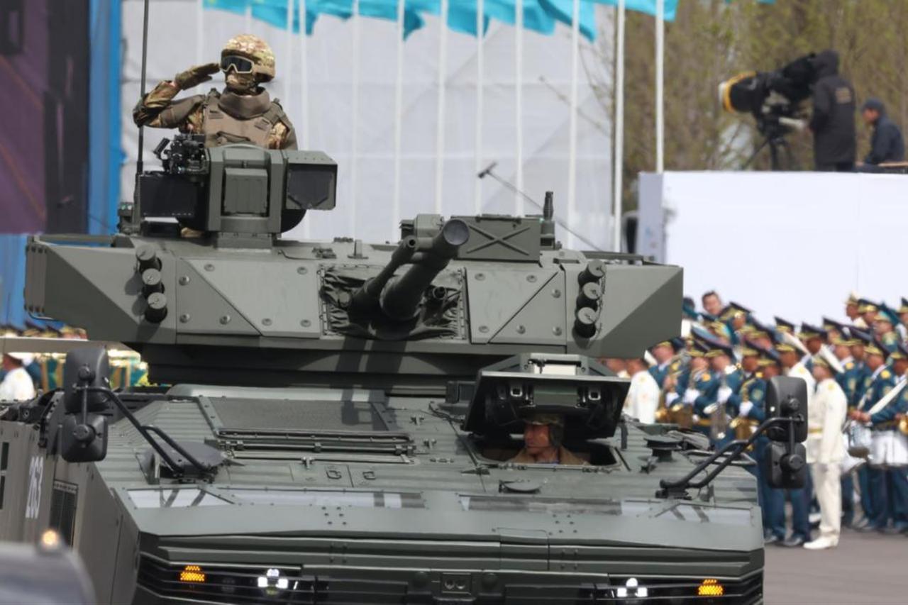 Taimas 8x8 wheeled infantry fighting vehicle during a military parade. (Photo via Kazakhstan Ministry of Defense)