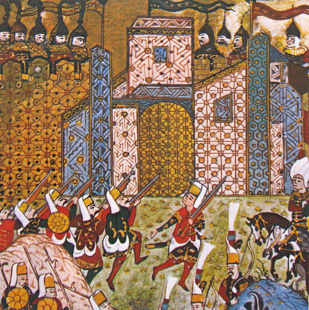 Ottoman Janissaries and the defending Knights of St. John, Siege of Rhodes, 1522. (Image via Wikimedia)