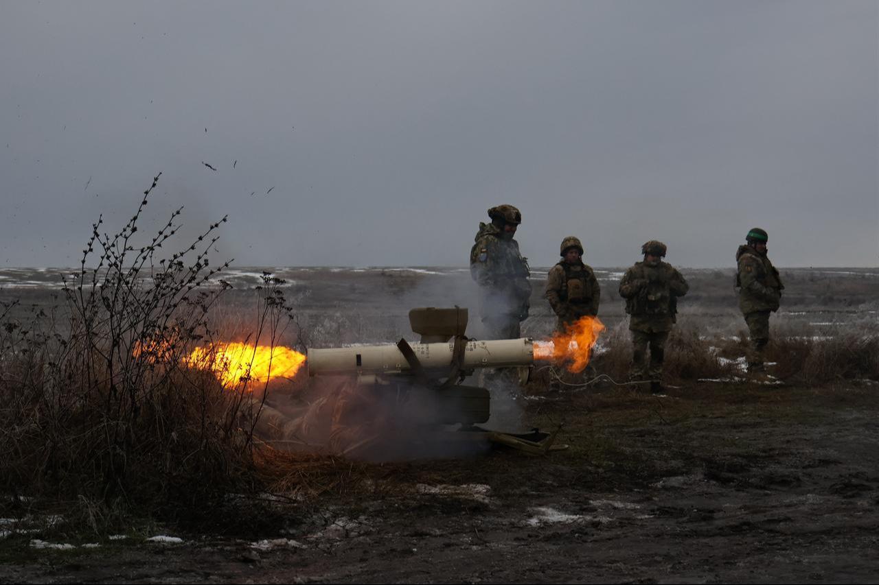 Servicemen of the 65th Infantry Division practice firing a Soviet Fagot anti-tank missile system during exercises in Zaporizhzhia, Jan. 4, 2026. (Photo by Andriy Andriyenko/65th Mechanized Brigade of Ukrainian Armed Forces/AFP)