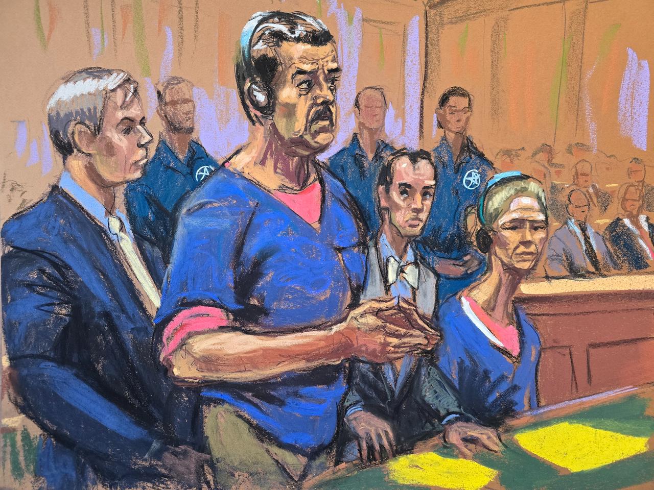 This courtroom sketch shows deposed president of Venezuela Nicolas Maduro (2nd-L), and his wife, Cilia Flores, attending their arraignment at Daniel Patrick Moynihan United States Courthouse on January 5, 2026 in New York. (AFP Photo)