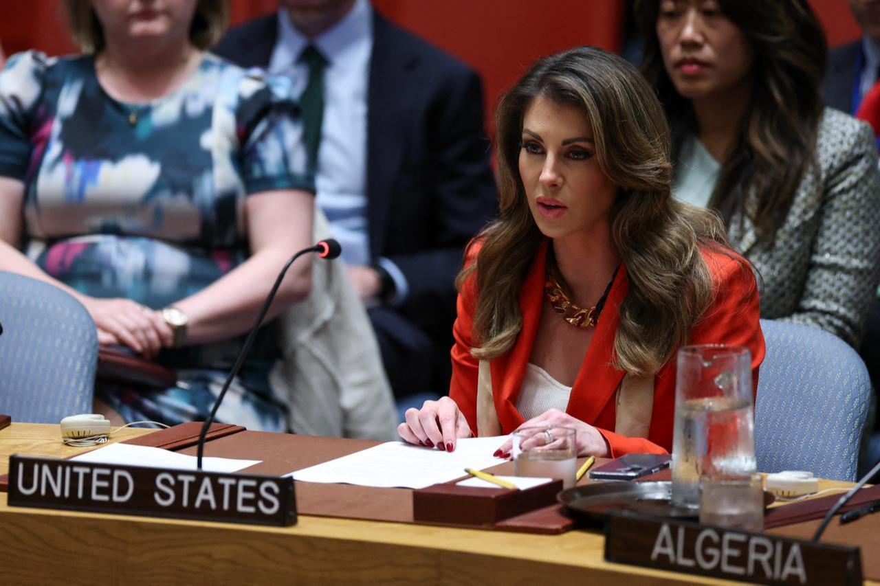 US deputy Middle East envoy Morgan Ortagus speaks during a United Nations Security Council meeting on the situation in Gaza, at UN headquarters in New York on Sep. 18, 2025. (AFP Photo)