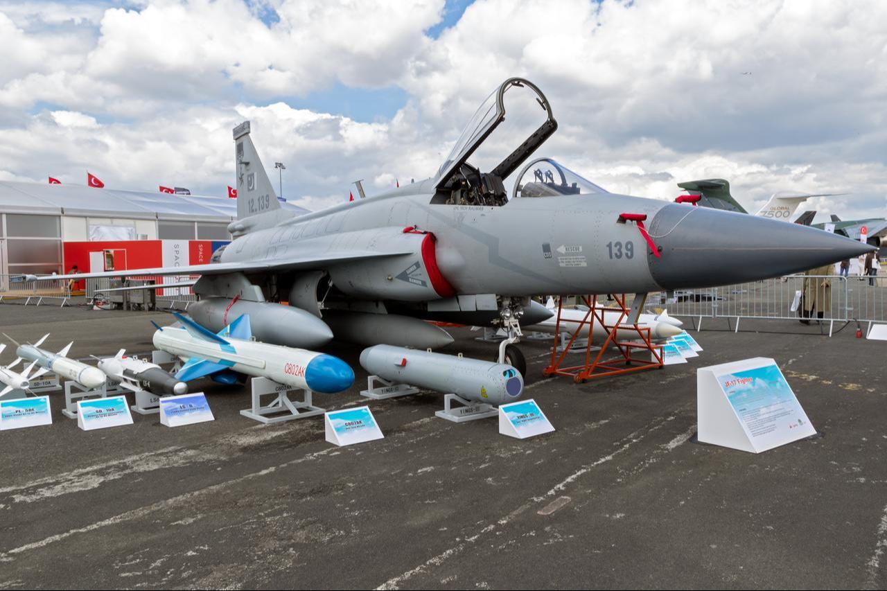 Pakistan Air Force PAC JF-17 Thunder fighter jet aircraft on static display at the Paris Air Show. France, June 20, 2019. (Adobe Stock Photo)