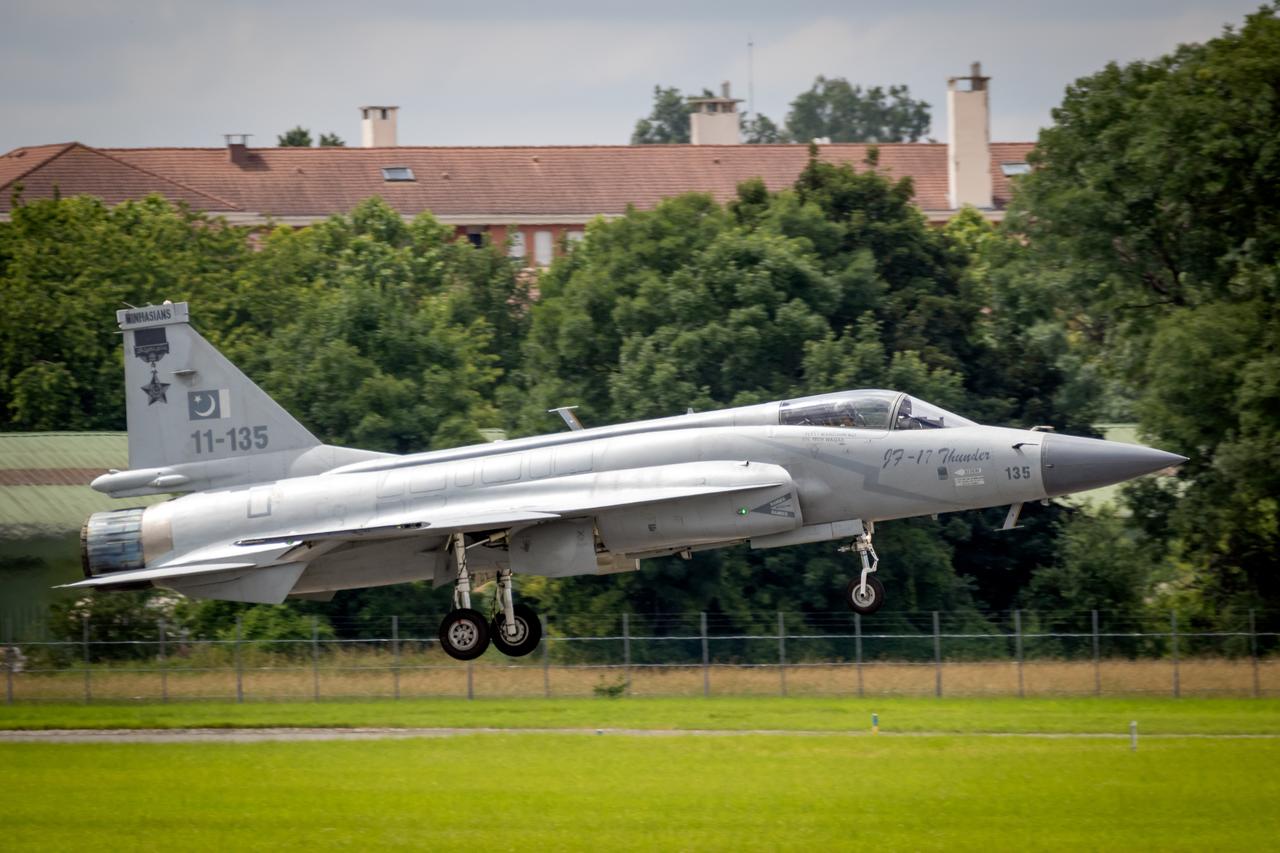 Pakistan Air Force PAC JF-17 Thunder fighter jet aircraft landing after a flying demonstration at the Paris Air Show in Le Bourget, Paris, Jun. 20, 2019. (Adobe Stock Photo)