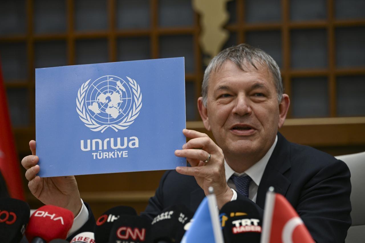 United Nations Relief and Works Agency for Palestine Refugees in the Near East (UNRWA) Commissioner-General Philippe Lazzarini delivers a speech during a press conference held at the Communications Directorate in Ankara, Türkiye, January 8, 2026. (AA Photo)