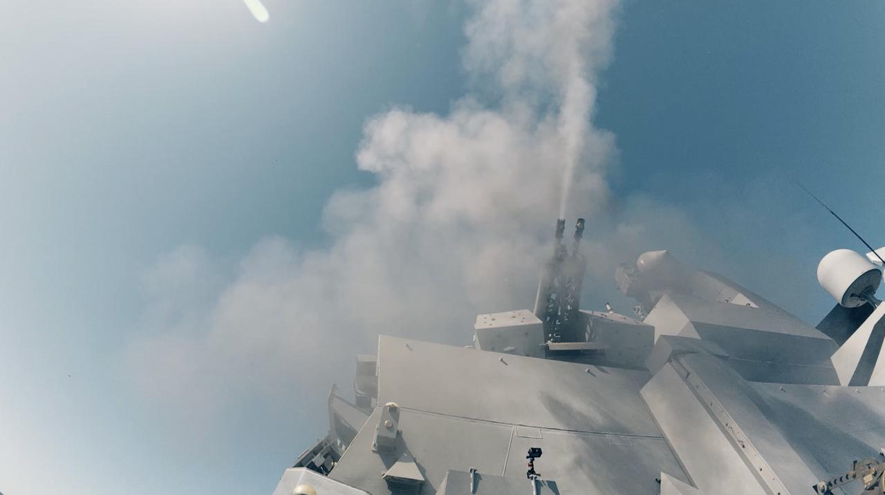 The Aselsan Gokdeniz Close-In Weapon System (CIWS) during a live-fire test on the TCG Istanbul frigate. (AA Photo)
