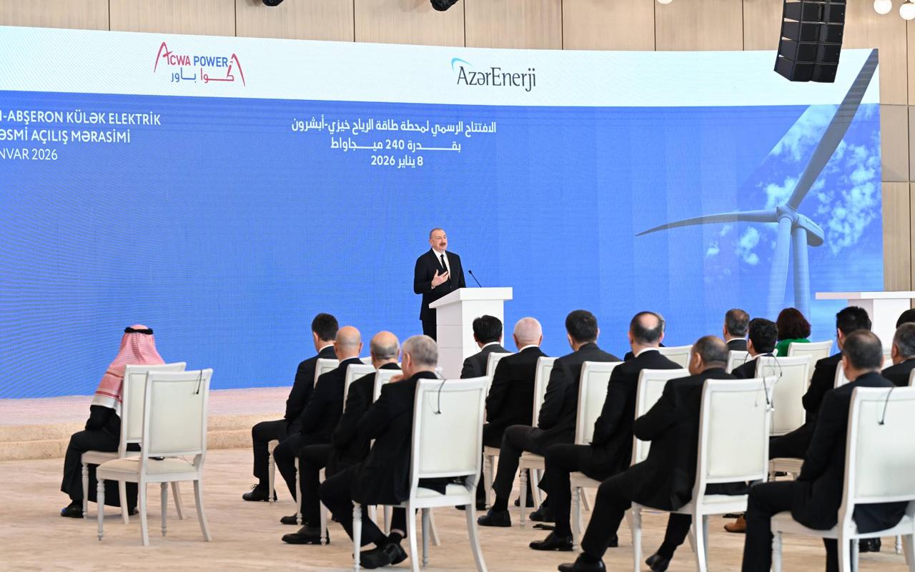 The 240-megawatt “Khizi–Absheron Wind Power Plant” was inaugurated with a ceremony. Built by Saudi Arabia’s ACWA Power, the opening ceremony was held in Baku and attended by President Ilham Aliyev. (AA Photo)