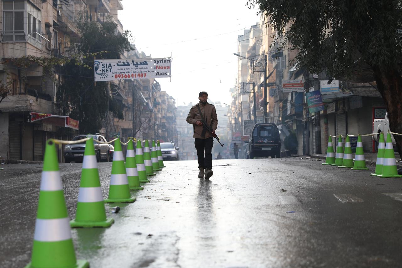 Syrian forces take security measures and patrol in the Ashrafieh neighborhood after the army took control of most of the area previously held by the terrorist organization PKK/YPG, which is operating under the name SDF in central Aleppo, Syria, Jan. 9, 2026. (AA Photo)