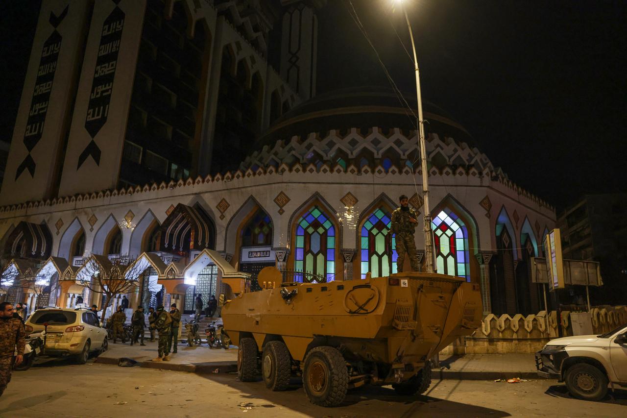 Syrian army units patrol the city center after essentially taking control of the Ashrafiyah district, previously held by the terrorist organization PKK/YPG, which is operating under the name SDF, in Aleppo, Syria, Jan. 8, 2026. (AA Photo)