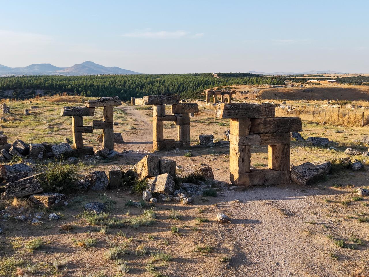 Ruins of the ancient city of Blaundos, where archaeologists uncovered remains of a wall surrounding the northern temple, are seen in Ulubey, Usak, Türkiye, Oct. 1, 2026. (AA Photo)